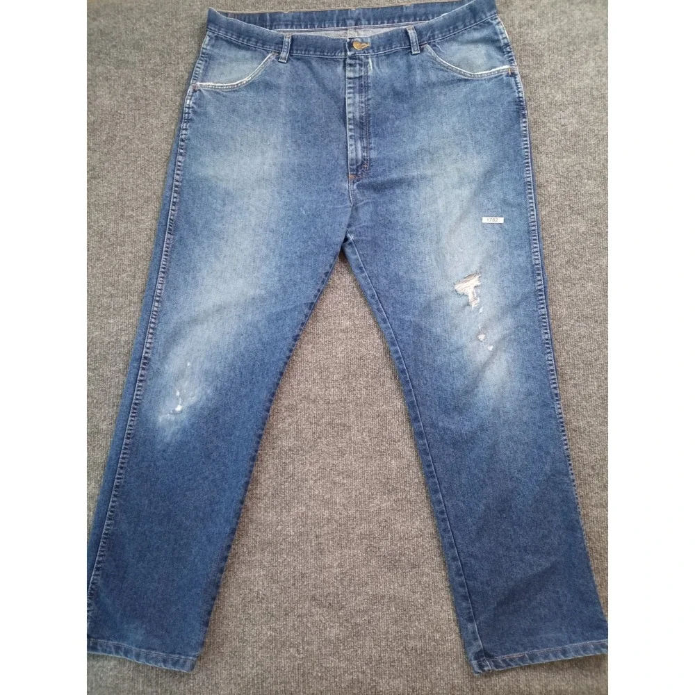 Wrangler Authentics Regular Fit Jeans Men's 42x32 Distressed Blue Denim
